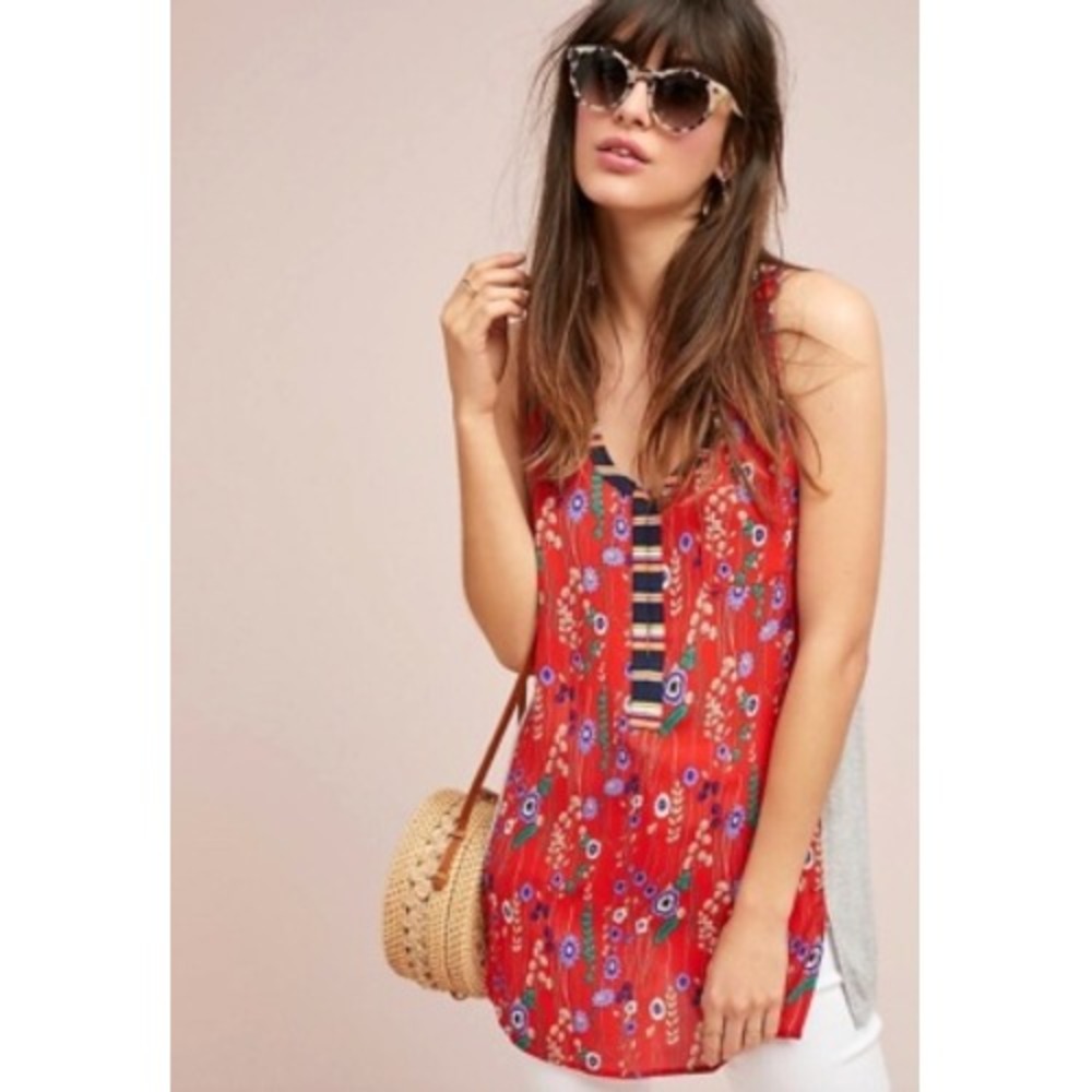 Anthropologie Tiny Zuma Sleeveless Tunic Red Floral Small